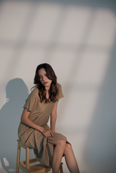 Batwing Sleeves Midi Dress in Khaki